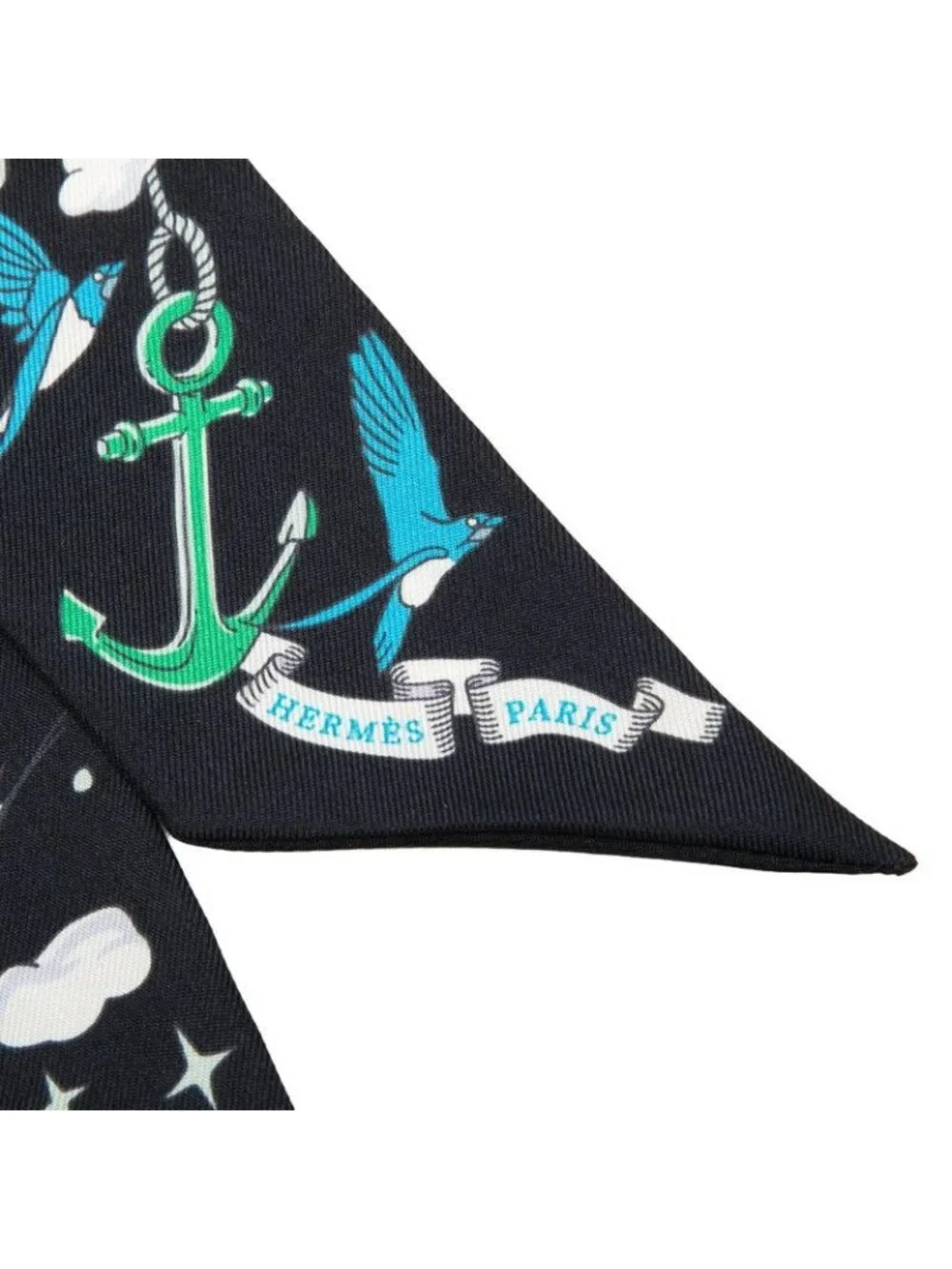 ★SOLD★ Hermes Twilly My Cloud Sur Mon Nuage Scarf New Tag Black Multicolor Silk - Picture 3 of 6